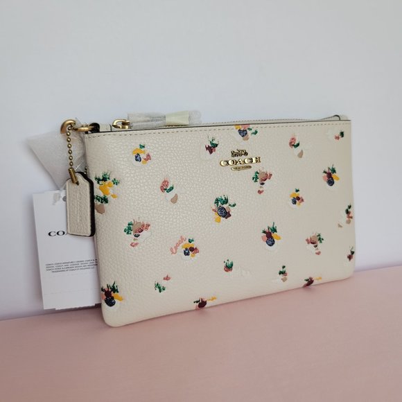 COACH Small Wristlet in Floral Print Pebbled Leather– Chalk Multi⭐ - Picture 3 of 16